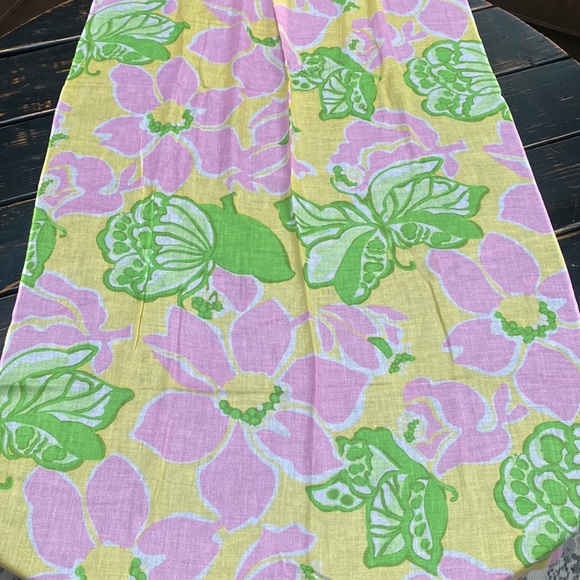 Lilly Pulitzer Murfee Scarf Yellow with Green Butterflies & Pink Flowers - Picture 6 of 7